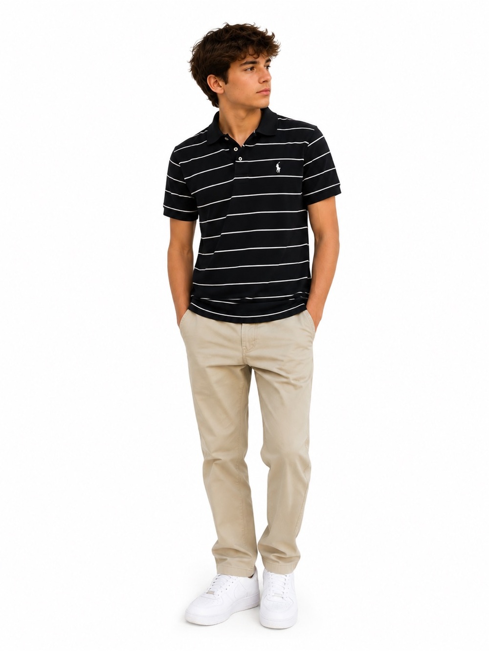 Ralph Lauren Black Polo with White Stripes